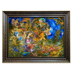 Hand-Knotted Persian Wall Hanging Rug from Tabriz Depicting Dayereh Hasti Miniature