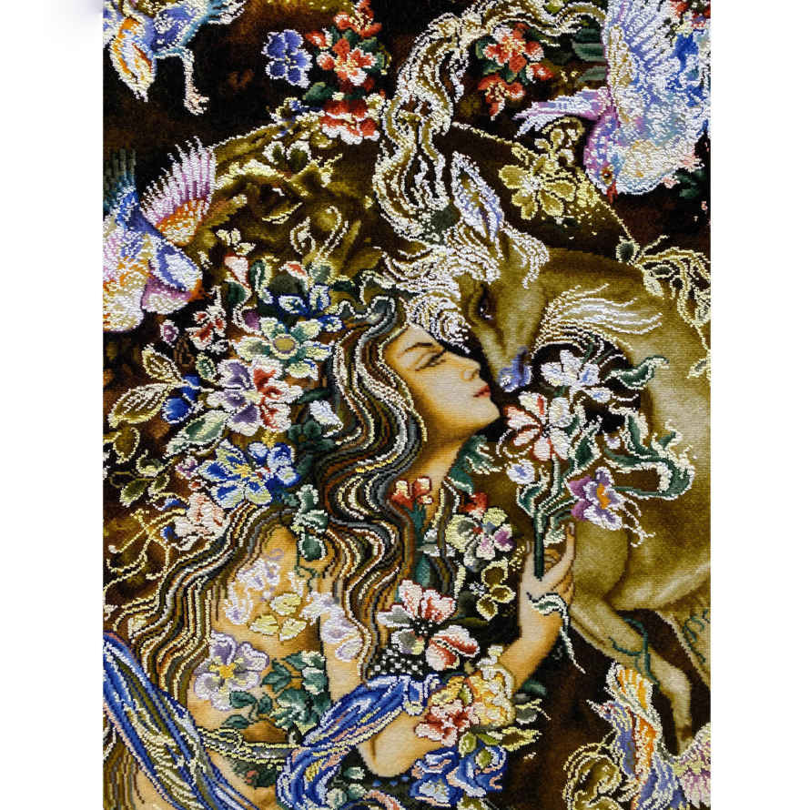 Hand-Knotted Persian Wall Hanging – Tabriz Miniature Art Tapestry