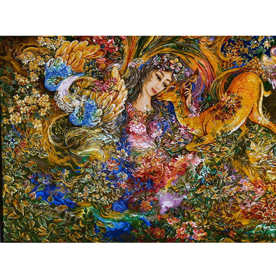 Hand-Knotted Persian Wall Hanging Rug from Tabriz Depicting Dayereh Hasti Miniature