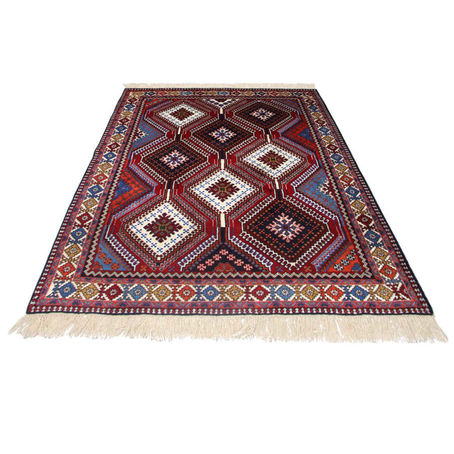 Hand-Knotted Persian Qashqai Rug (Tribal Kheshti Geometric Diamond) – Brown Wool