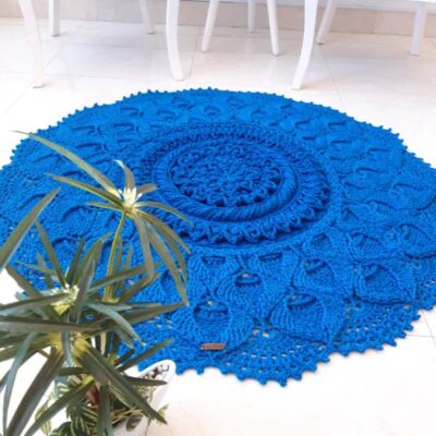 Handwoven Boho Macrame Floor Rug – Blue Maral Pattern