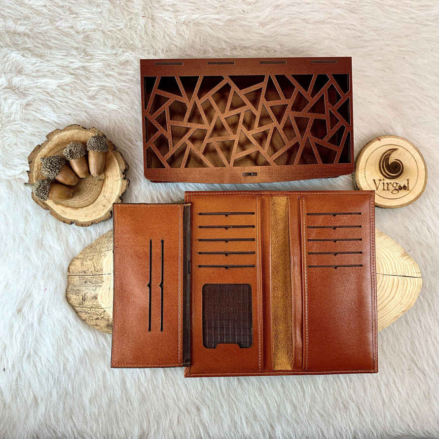 Persian Leather Long Wallet with Eshgh Design