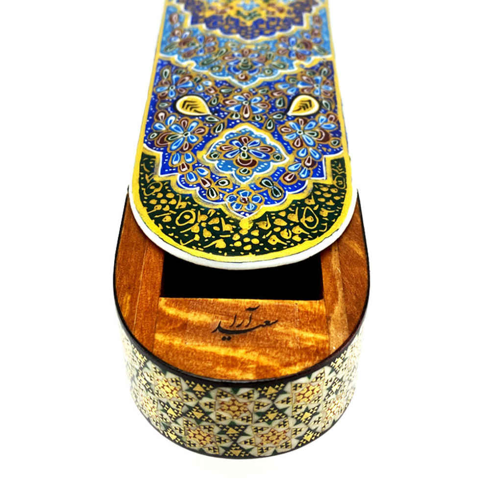 Wooden Pencil Box Handcrafted with Persian Khatamkari Art Dina