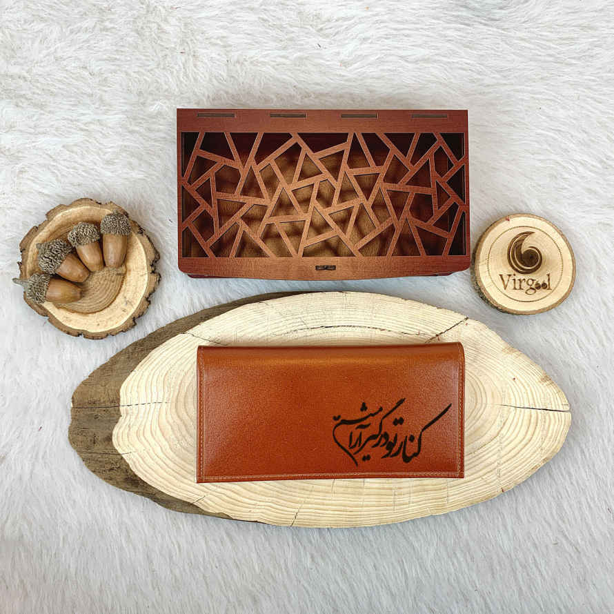 Persian Leather Long Wallet with Calligraphy Design