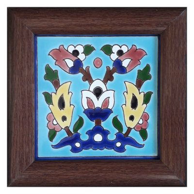 Persian Turquoise Ceramic Wall Art – Decorative Floral Tile for Traditional Home Decoration