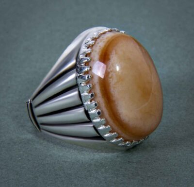 Light Red Sulemani Hakik Silver Gemstone Ring for Men – Traditional Persian Design