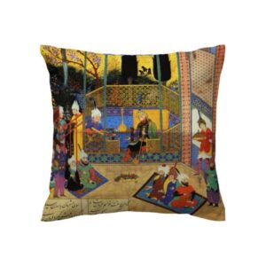 Persian Velvet Cushion Cover – Shahnameh Miniature Illustration (Set of 2)