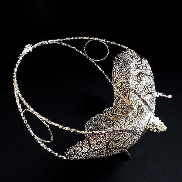 Persian Malileh-Kari Silver Fruit Bowl Model Kashkul