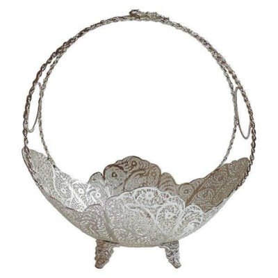 Persian Malileh-Kari Silver Fruit Bowl Model Kashkul
