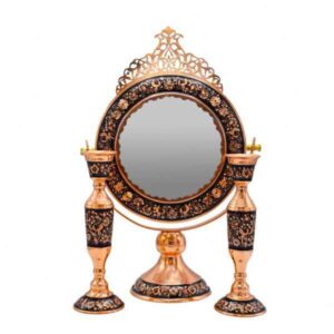 Engraved Persian Copper Mirror Frame & Candlesticks Set – Ghalamzani