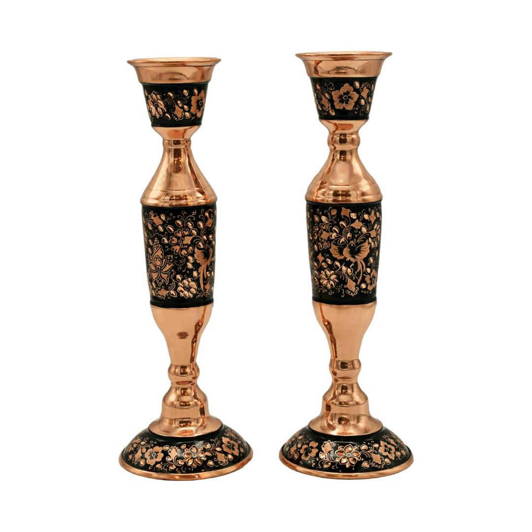 Engraved Persian Copper Mirror Frame & Candlesticks Set – Ghalamzani