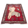 Hand-Knotted Persian Lion Motif Gabbeh Wool Rug - Red Wool
