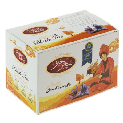 Saharkhiz Saffron Flavored Black Tea Bags | Rich Tea Aroma with Warm Saffron Notes, 7 Packs