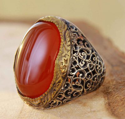 Agate Silver Gemstone Ring for Men – Elegance Super King Model, Traditional Persian Design