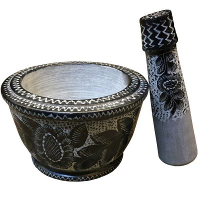 Stone Mortar & Pestle with Traditional Persian Floral Pattern Siaghalam