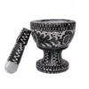 Stone Mortar & Pestle with Traditional Persian Floral Pattern Flor
