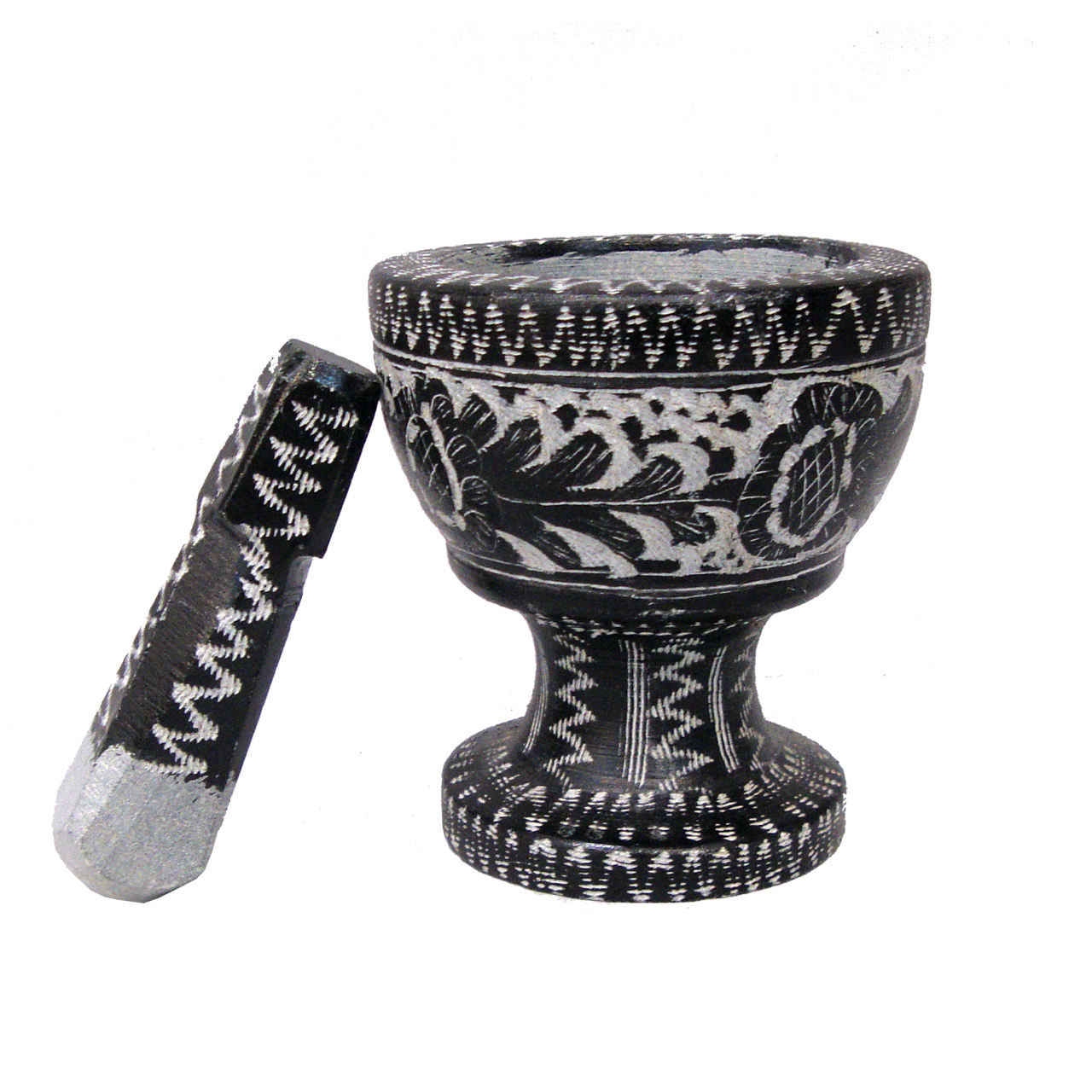 Stone Mortar & Pestle with Traditional Persian Floral Pattern Flor
