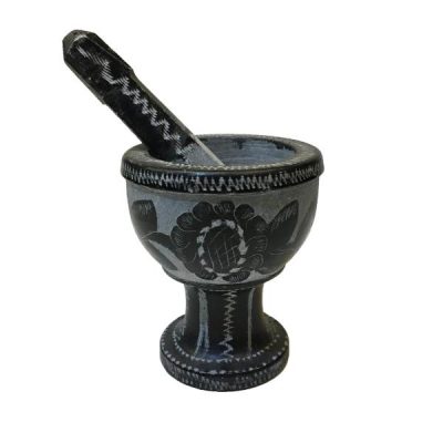 Stone Mortar & Pestle with Traditional Persian Floral Pattern Rosali