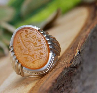Yemeni Aqeeq Silver Gemstone Ring for Men – Gharib al-Ghuraba Islamic Calligraphy, Traditional Design