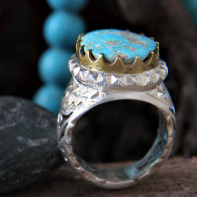 Neyshabur Turquoise Silver Gemstone Ring – Silva Model, Traditional Persian Design