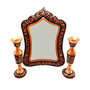 Engraved Persian Copper Mirror Frame & Candlesticks Set – Ghalamzani