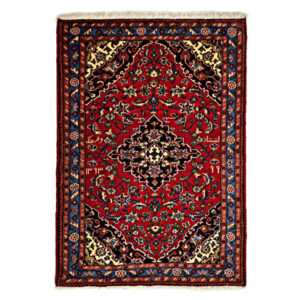Hand-Knotted Persian Hamadan Rug (Traditional Lachak Toranj Floral Medallion) – Red Wool