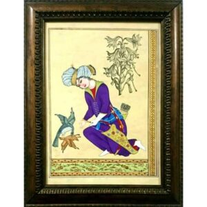 Original Persian Safavid Art Painting: Watercolor and Gouache on Cardboard – Men