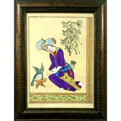 Original Persian Safavid Art Painting: Watercolor and Gouache on Cardboard - Men