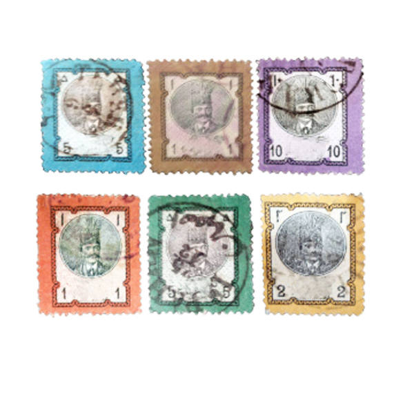 Collection of 6 Naser al-Din Shah Qajar Stamps
