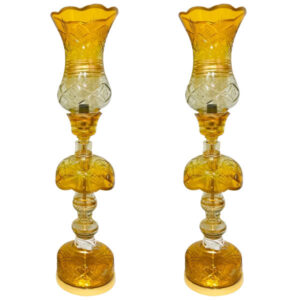 Traditional Honey Laleh Abbasi Crystal Lamp with Hanging Glass Drops