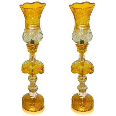 Traditional Honey Laleh Abbasi Crystal Lamp with Hanging Glass Drops