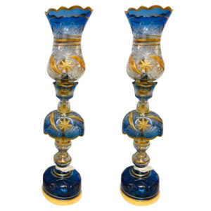 Traditional Nahal Design Persian Crystal Lamp with Hanging Glass Pendants