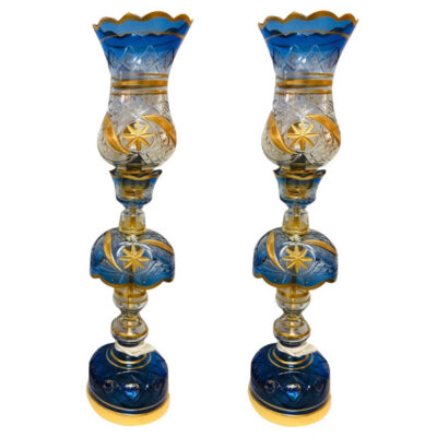 Traditional Nahal Design Persian Crystal Lamp with Hanging Glass Pendants