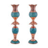 Handcrafted Persian Copper Candlestick - Inlaid Turquoise - Model Tulip