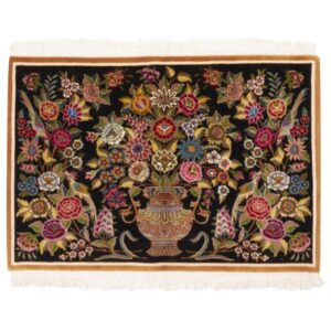 Hand-Knotted Persian Tabriz Nava Rug (Classical Elegant Vase Design) – Black Silk & Kork Wool