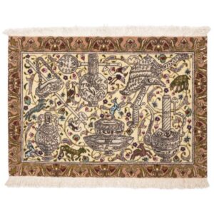 Hand-Knotted Persian Tabriz Sarasar Rug (Classical Pictorial Scene Artwork) – Cream Wool
