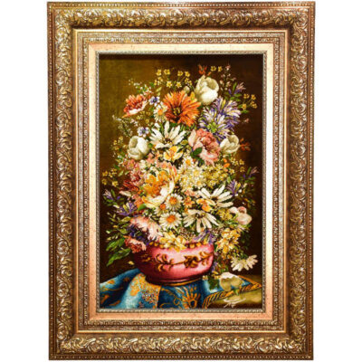 Hand-Knotted Persian Silk Floral Wall Hanging Rug – Pot and Flowers, Tabriz