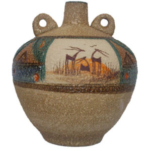 Handcrafted Decorative Persian Pottery Vase with a Single Stem Silhouette, Featuring the Gazelle Art Motif for Traditional Flair