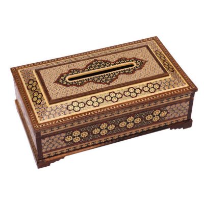 Handcrafted Persian Wooden Tissue Box Cover – Khatamkari Golha