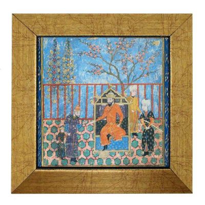 Persian Shahnameh Ceramic Art Tile with Blue Sky Design – Traditional Wall Artwork