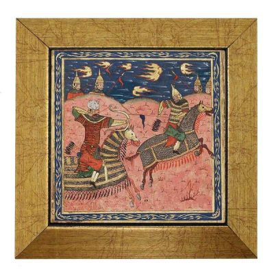 Persian Shahnameh Ceramic Art Tile with Horses – Traditional Iranian Wall Decor