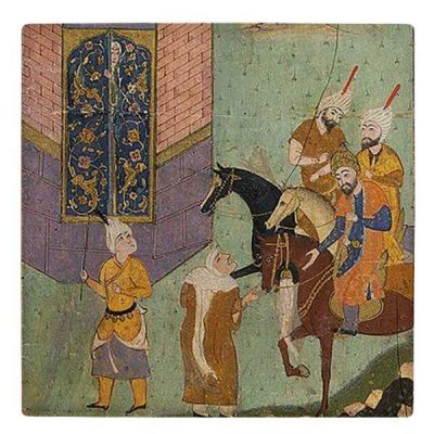 Persian Shahnameh Ceramic Art Tile with Castle Design – Traditional Iranian Wall Art