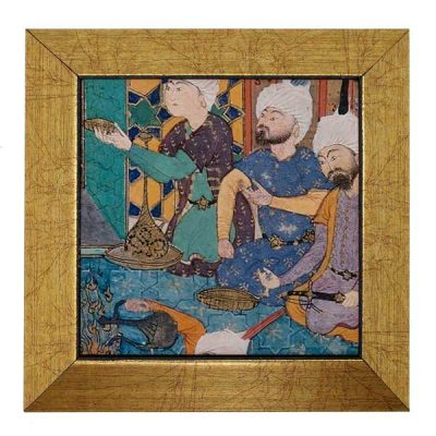 Persian Shahnameh Ceramic Art Tile with Friends Design – Traditional Iranian Artwork