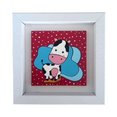 Persian Red Cow Ceramic Art Tile – Decorative Animal Artwork
