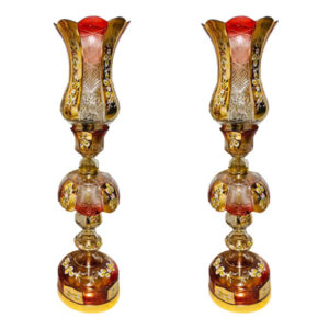 Traditional Red Persian Crystal Lamp with Hanging Glass Pendants