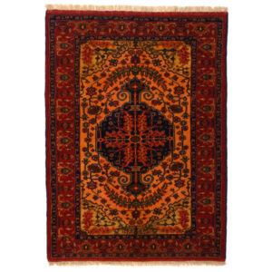 Hand-Knotted Persian Khorasan Rug (Tribal Lachak Toranj Floral Medallion) – Orange Silk & Wool