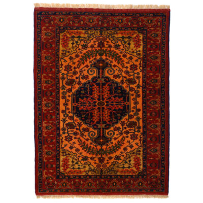 Hand-Knotted Persian Khorasan Rug (Tribal Lachak Toranj Floral Medallion) - Orange Silk & Wool