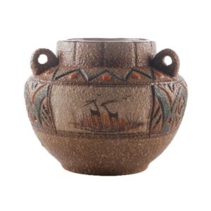 Handcrafted Decorative Persian Pottery Vase with a Bowl Silhouette, Featuring the Nahal Art Motif for a Timeless Appeal