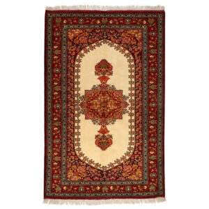Hand-Knotted Persian Khorasan Rug (Tribal Classical Floral Medallion) – Red Silk & Wool
