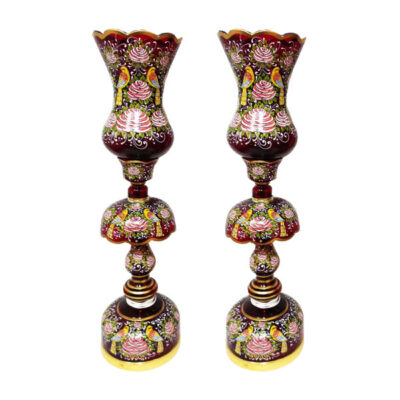 Traditional Birds Pattern Laleh Abbasi Crystal Lamp with Hanging Pendants